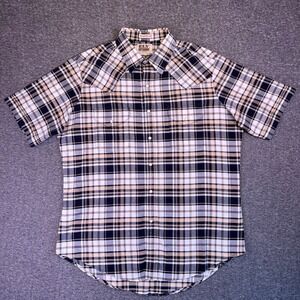 Ely Cattleman Shirt Mens Large Plaid Western Pearl Snap Short Sleeve Rodeo Ranch